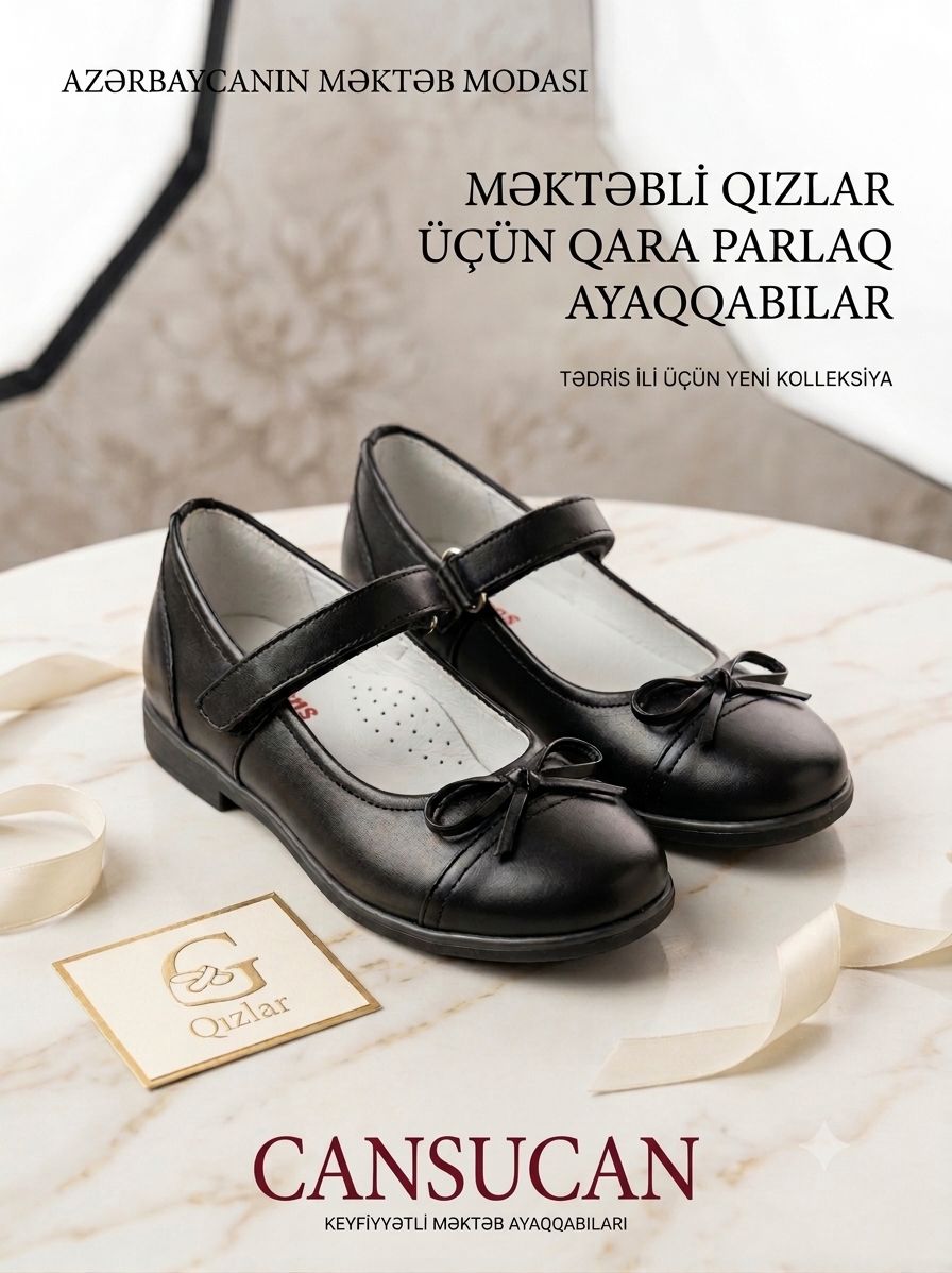 Cansucan - Qız uşaqları üçün qara məktəb ayaqqabısı (ölçü 26) - 1